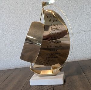 Metal Sailboat Stone Marble Base Paperweight With Scripture Jeremiah 29:11